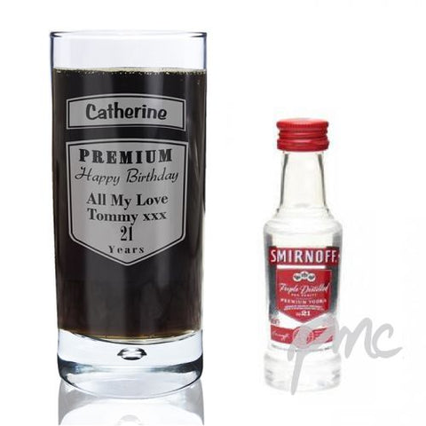 Personalised Premium Hi Ball Glass & Vodka Miniature Set