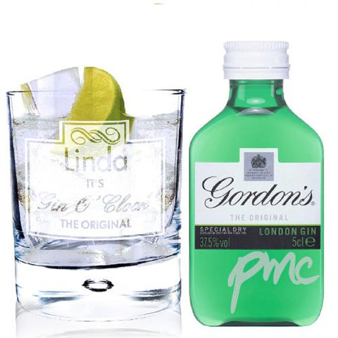Personalised Gin OClock Glass & Gin Miniature Set