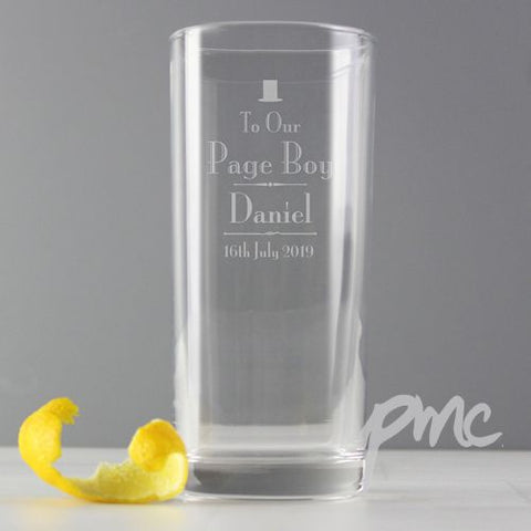 Personalised Decorative Wedding Page Boy Hi Ball Glass