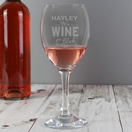 Personalised Wine O'Clock Engraved Wine Glass