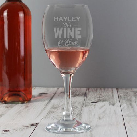 Personalised Wine O'Clock Engraved Wine Glass