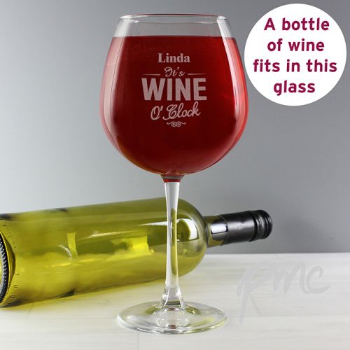 Personalised Wine O'Clock Bottle of Wine Glass
