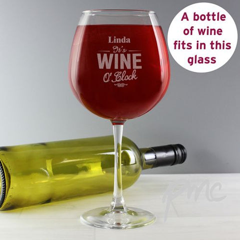 Personalised Wine O'Clock Bottle of Wine Glass