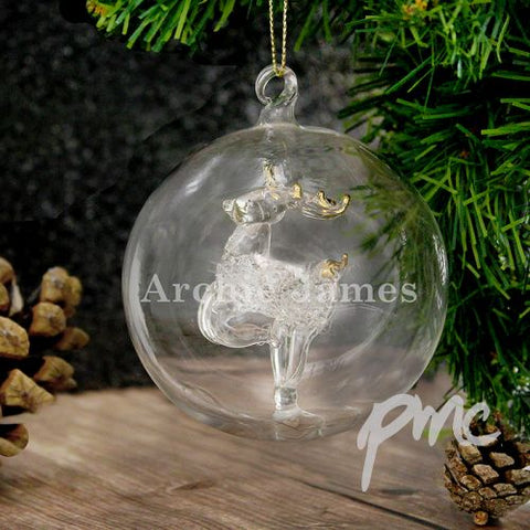Personalised Name Only Reindeer Glass Bauble