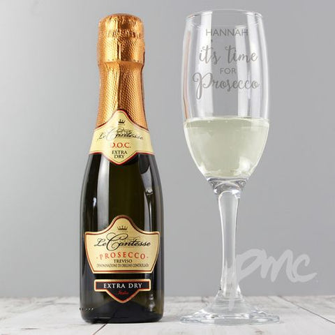 Personalised Its Time for Prosecco Flute & Mini Prosecco Set
