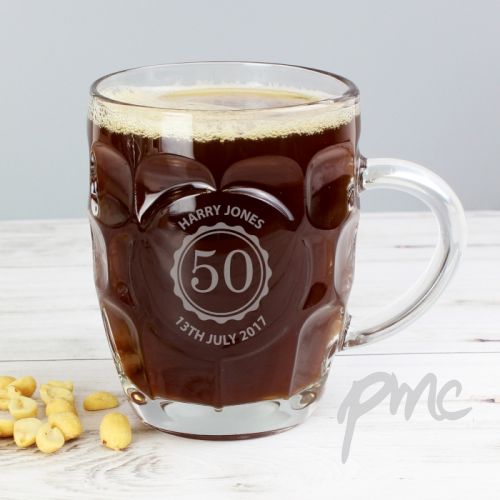 Personalised Bottle Top Dimple Tankard Pint Glass