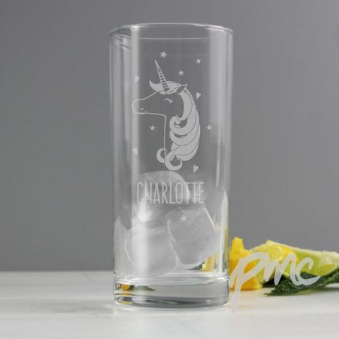 Personalised Unicorn Engraved Hi Ball Glass