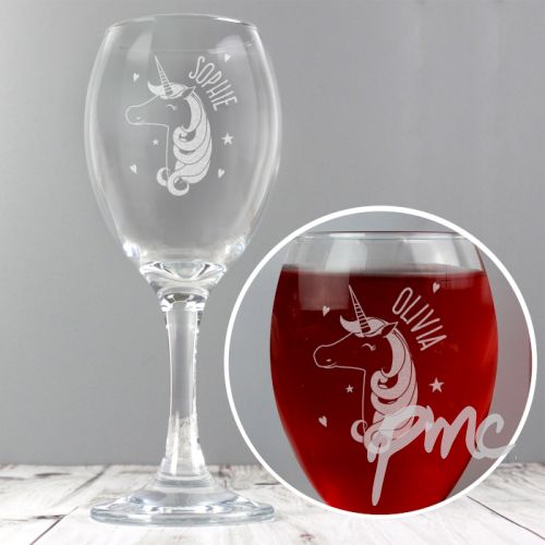 Personalised Unicorn Engraved Wine Glass