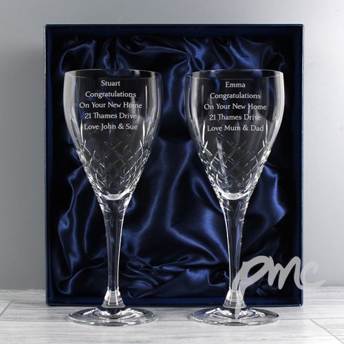 Personalised Pair of Crystal Wine Glasses
