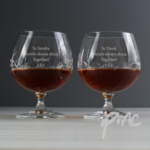 Personalised Pair of Crystal Brandy Glasses