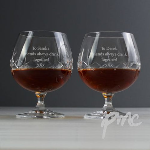 Personalised Pair of Crystal Brandy Glasses