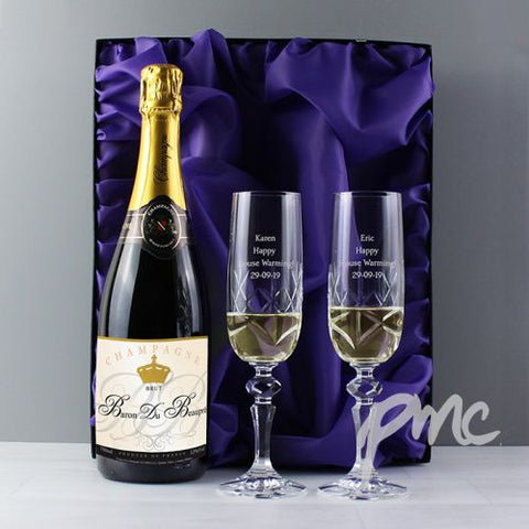 Personalised Crystal Pair of Flutes and Champagne with Gift Box
