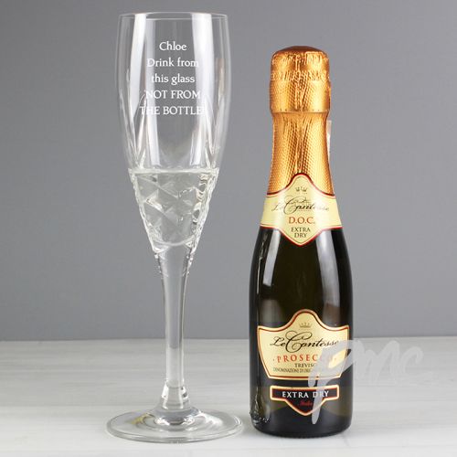 Personalised Cut Crystal and Miniature Prosecco Set