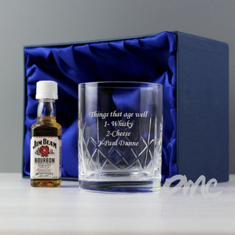 Personalised Cut Crystal Glass & Bourbon Whiskey Miniature Set