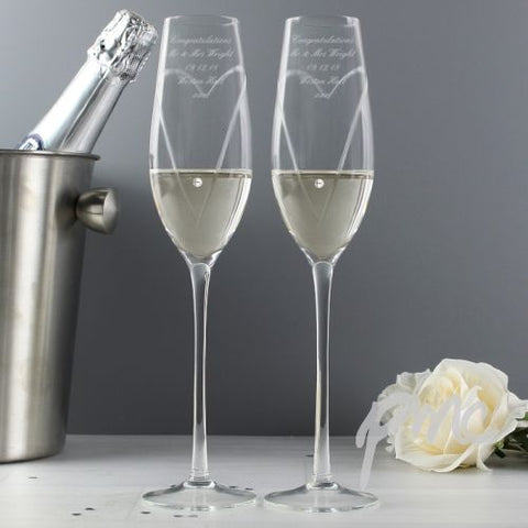 Personalised Hand Cut Heart Pair of Flutes with Swarovski Elements with Gift Box