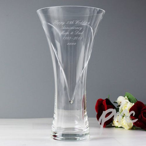 Personalised Large Hand Cut Diamante Heart Vase with Swarovski Elements