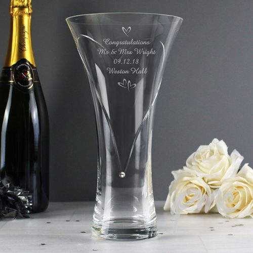 Personalised Large Hand Cut Little Hearts Diamante Vase with Swarovski Elements