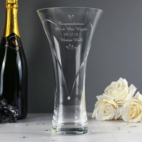 Personalised Large Hand Cut Little Hearts Diamante Vase with Swarovski Elements