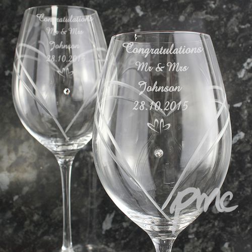 Personalised Hand Cut Little Hearts Diamante Wine Glasses with Swarovski Elements