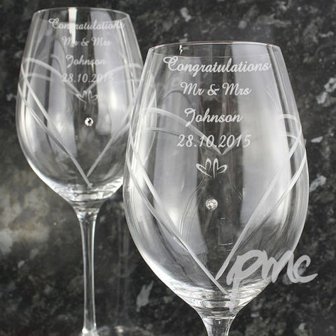 Personalised Hand Cut Little Hearts Diamante Wine Glasses with Swarovski Elements