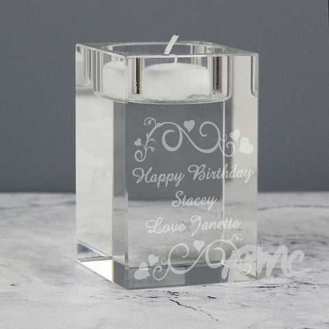 Personalised Ornate Swirl Glass Tea Light Candle Holder