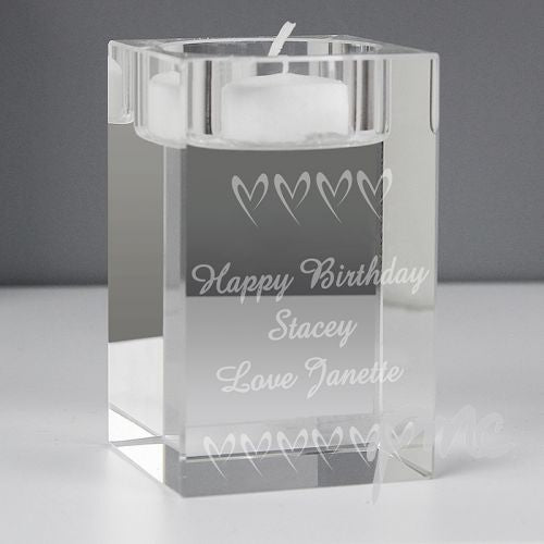 Personalised Small Hearts Glass Tea Light Candle Holder