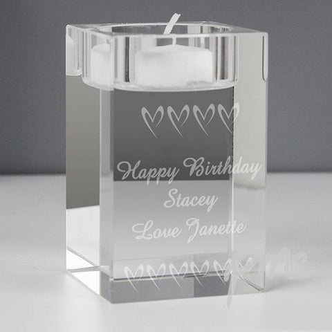 Personalised Small Hearts Glass Tea Light Candle Holder