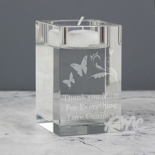 Personalised Butterfly Swirl Glass Tea Light Candle Holder