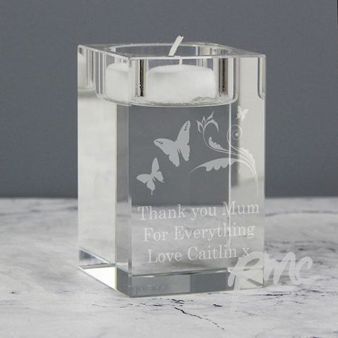 Personalised Butterfly Swirl Glass Tea Light Candle Holder