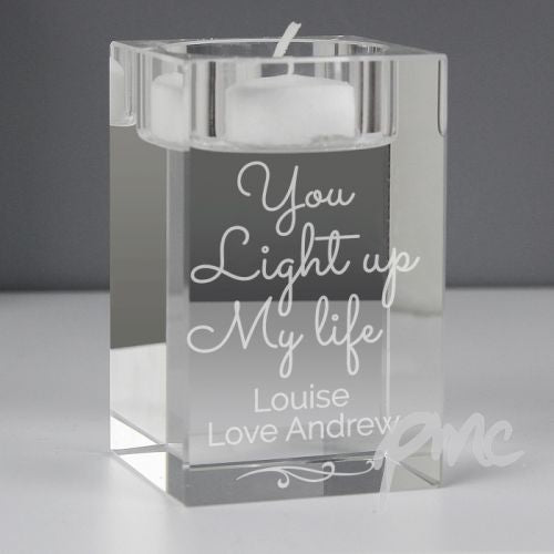 Personalised You Light Up My Life Glass Tea Light Holder