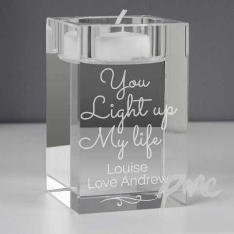 Personalised You Light Up My Life Glass Tea Light Holder