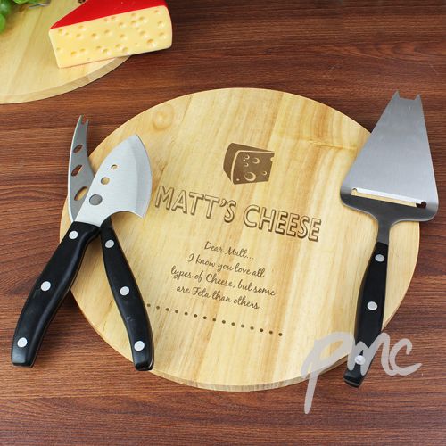 Personalised Vintage Script Cheeseboard with Cheese Knives