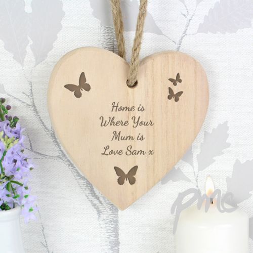 Personalised Butterfly Chunky Wooden Heart Decoration