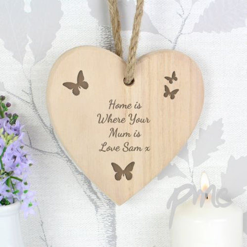 Personalised Butterfly Chunky Wooden Heart Decoration