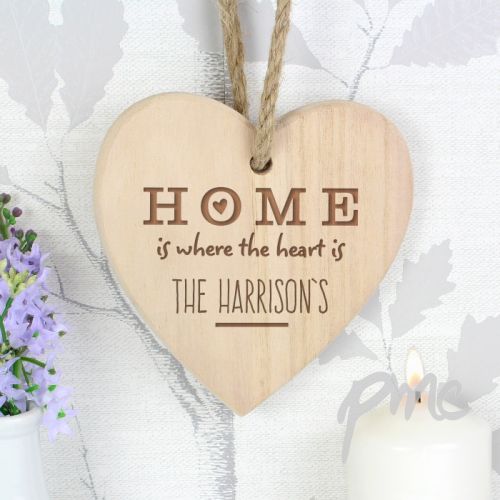 Personalised Home is Where... Chunky Wooden Heart Decoration