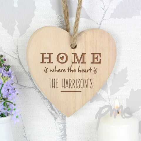 Personalised Home is Where... Chunky Wooden Heart Decoration