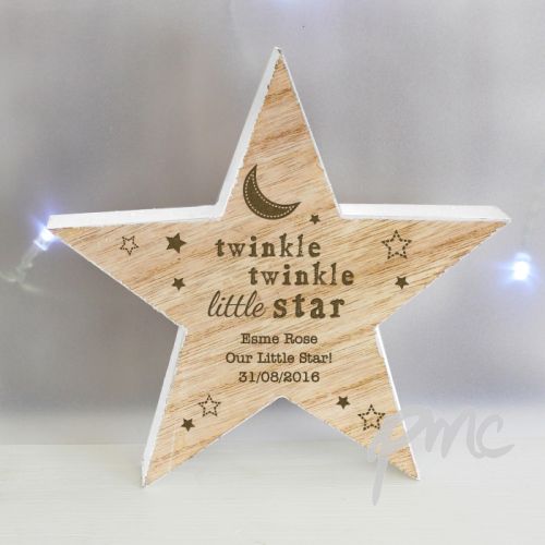 Personalised Twinkle Twinkle Rustic Wooden Star Decoration