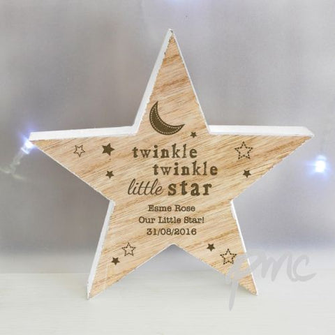 Personalised Twinkle Twinkle Rustic Wooden Star Decoration