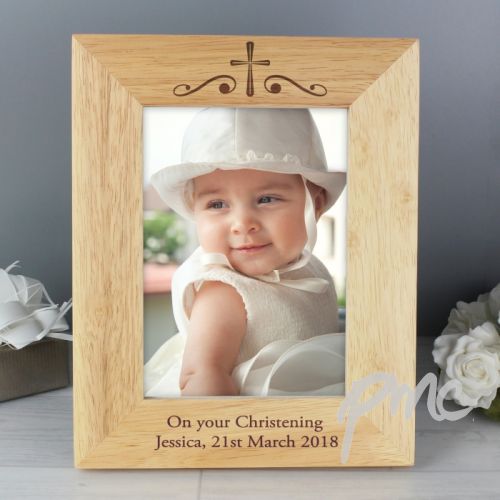 Personalised Religious Swirl 5x7 Wooden Photo Frame