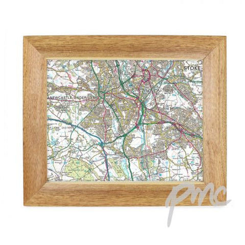 Personalised Postcode Map 10x8 Wooden Frame - Present Day