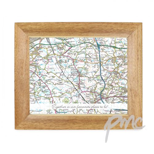 Personalised Postcode Map 10x8 Wooden Photo Frame - Present Day With Message