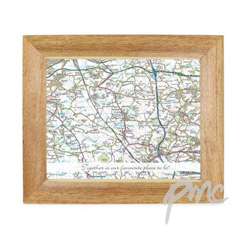 Personalised Postcode Map 10x8 Wooden Photo Frame - Present Day With Message