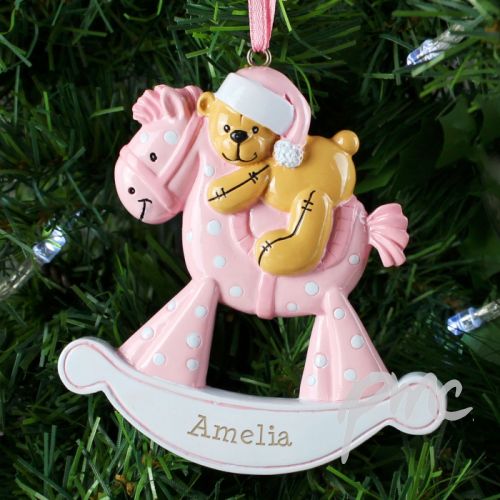 Personalised Pink Rocking Horse Resin Decoration