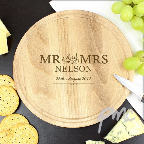 Personalised Mr & Mrs Round Chopping Board