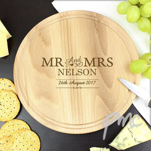Personalised Mr & Mrs Round Chopping Board
