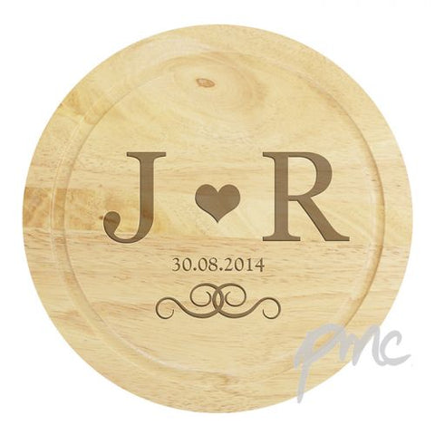 Personalised Monogram Large Chopping Board with Cheese Knives