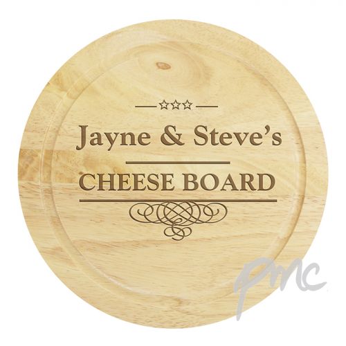 Personalised Decorative Swirl Large Cheese Board with Cheese Knives