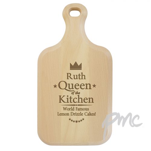 Personalised Queen of the Kitchen Large Paddle Chopping Board