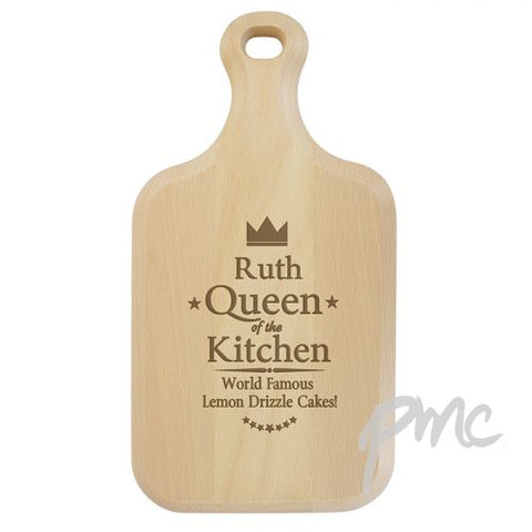 Personalised Queen of the Kitchen Large Paddle Chopping Board