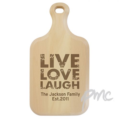 Personalised Live Love Laugh Large Paddle Chopping Board